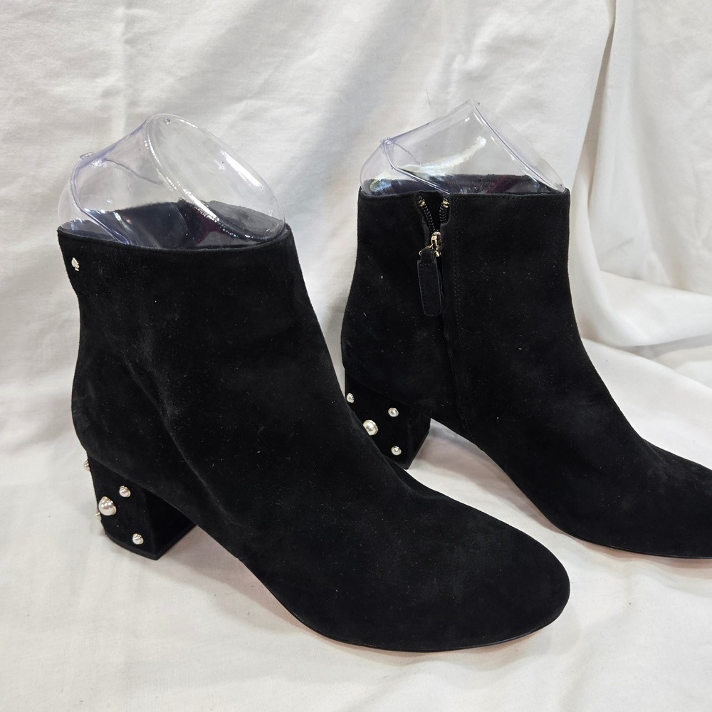 Kate Spade Taraji Pearl Black Suede Leather Ankle Booties Boots 11B